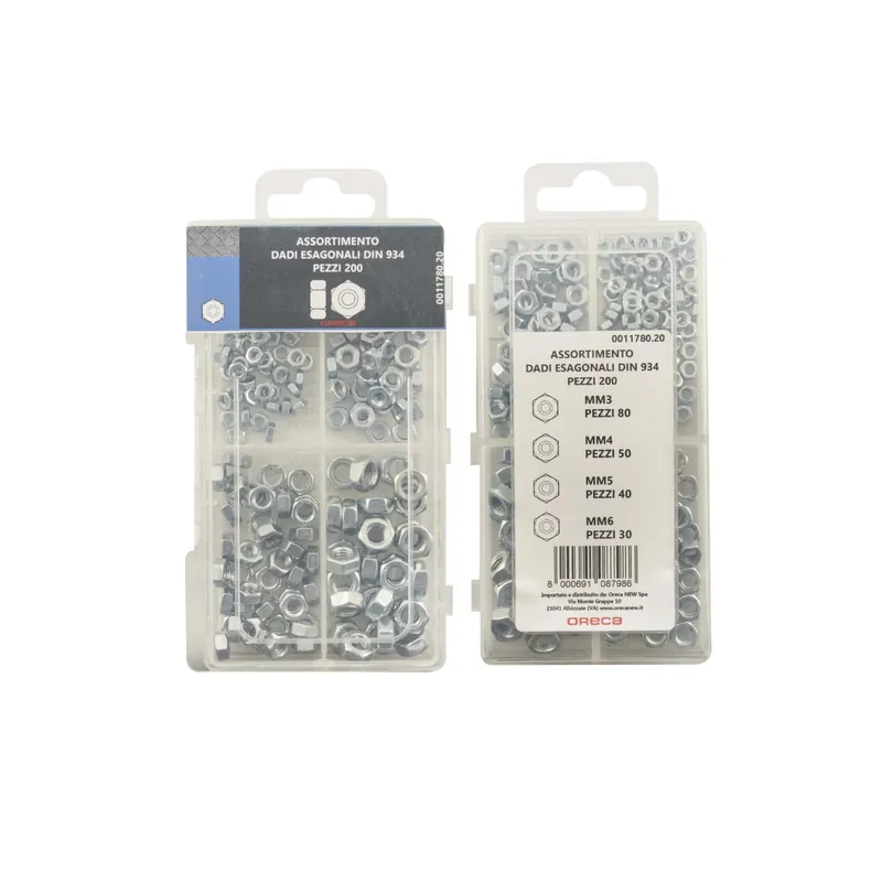 Assortimento dadi esagonali DIN934 M3 M4 M5 M6 x200 pz